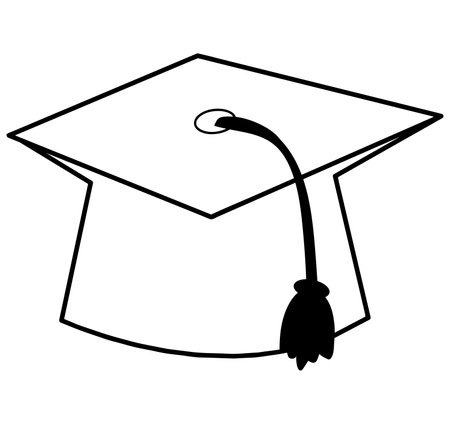 School element of colorful set. Its outline design of a cap symbolizes success in learning, making it an ideal choice for educational and congratulatory content. Vector illustration.のイラスト素材