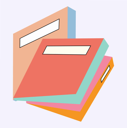 School element of colorful set. This charming illustration showcases a cartoon-style notebooks...