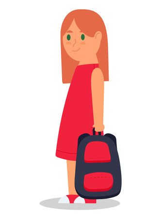 School child of colorful set. This illustration captures the excitement of a schoolgirl ready to embark on a new academic journey. Vector illustration.のイラスト素材