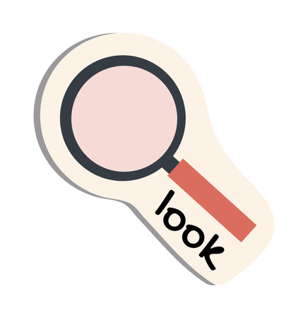 School sticker of cartoon colorful set. This whimsical cartoon school sticker, paired with a magnifying glass, hints at the exciting world of discovery and learning. Vector illustration.のイラスト素材