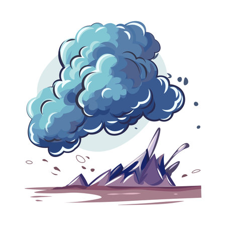 Explosion of colorful set. This cartoon-style explosion is highlighted by a captivating cloud of smoke against a white backdrop. Vector illustration.のイラスト素材