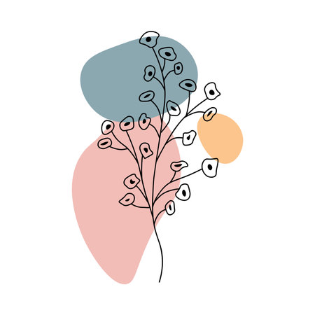 Flower abstract element of hand draw set. Delicate and muted pastel shades whisper softly in this abstract illustration, capturing the essence of a blossoming branch. Vector illustration.のイラスト素材