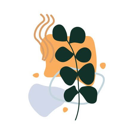 Botanic element of hand draw set. Presentation of a fantasy journey where pastel orange hues breathe life into an abstract botanical design against a white backdrop. Vector illustration.のイラスト素材