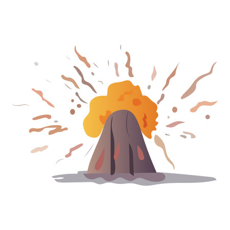 Volcano of colorful set. An artful volcanic eruption create a visually stunning image on a blank white canvas. Vector illustration.のイラスト素材