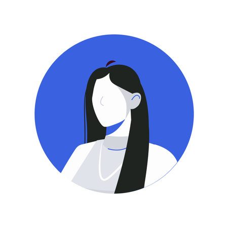 Avatar of character in the blue and black style. A whimsical design featuring a womans avatar, inviting viewers to embrace a modern and trendy representation. Vector illustration.のイラスト素材