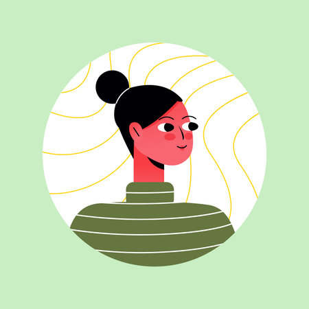 Avatar of satisfied person in the cartoon style. This cute girls avatar adds an element of sweetness and relatability, making it an ideal choice for personal branding. Vector illustration.のイラスト素材
