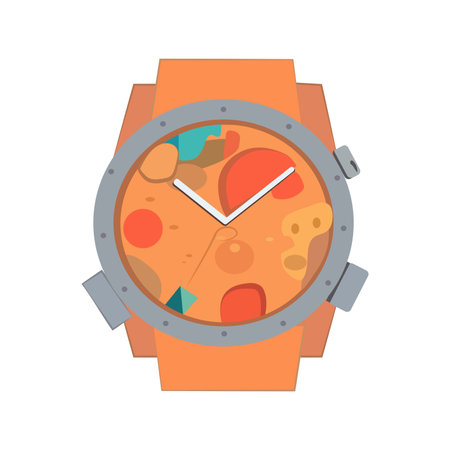 Watch of colorful set. This unique hand watch takes center stage in a creative cartoon design against a white backdrop. Vector illustration.のイラスト素材