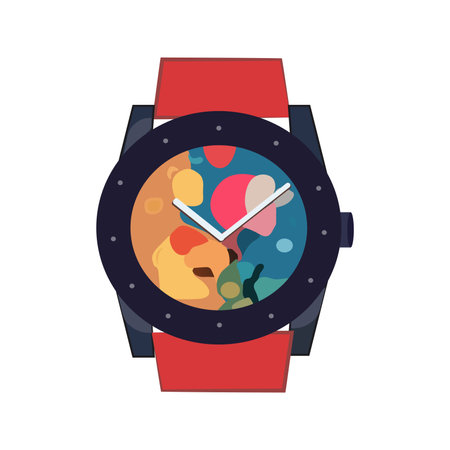 Watch of colorful set. Showcasing of the allure of a hand watch as a fashion statement in this eye-catching illustration, skillfully designed with a touch of cartoon artistry. Vector illustration.のイラスト素材