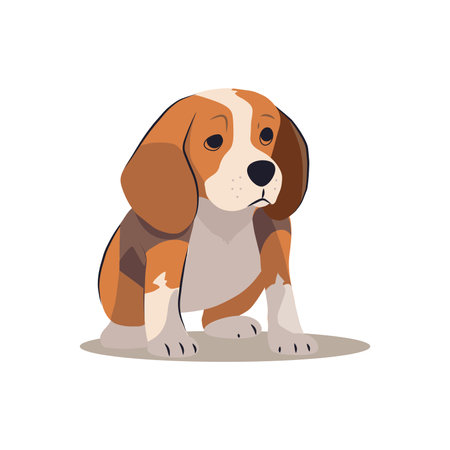 Dog of colorful set. In this heartwarming illustration a lovable cartoon design of a cute puppy steals the spotlight on a white canvas. Vector illustration.のイラスト素材