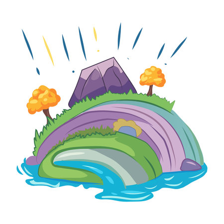 Rainbow element of colorful set. In this delightful artwork, a harmonious blend of design and cartoon elements brings a rainbow in nature to life against a white background. Vector illustration.のイラスト素材