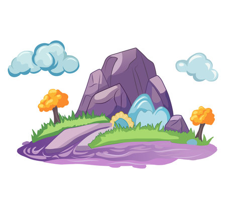 Rainbow element of colorful set. This artwork features a picturesque rainbow nature, harmoniously integrated with artistic design and presented in a charming cartoon style. Vector illustration.のイラスト素材