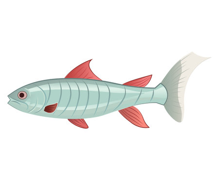 Fish of colorful set. In this enchanting illustration bright fish takes center stage with a captivating cartoon design against a pure white backdrop. Vector illustration.のイラスト素材