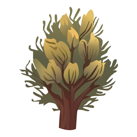 Tree elements of colorful set. Showcasing of the heart of the forest, where creative design and cartoon elements come together to create an enchanting scene. Vector illustration.のイラスト素材