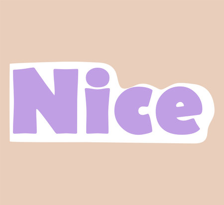 Sticker with text of colorful set. This "nice" sticker, adorned with a cute cartoon design against a soothing pastel backdrop. Vector illustration.のイラスト素材
