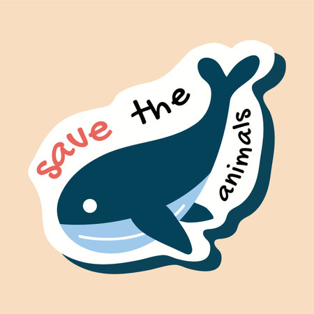 Eco sticker of colorful set. This charming sticker feature the text "Save the Animals" in a delightful cartoon design on a soothing pastel background. Vector illustration.のイラスト素材