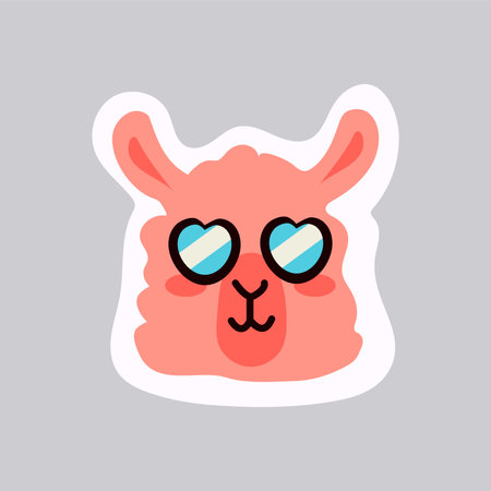 Sticker of colorful set. A cute alpaca with this adorable cartoon design beautifully illustrated on a pastel violet backdrop. Vector illustration.のイラスト素材