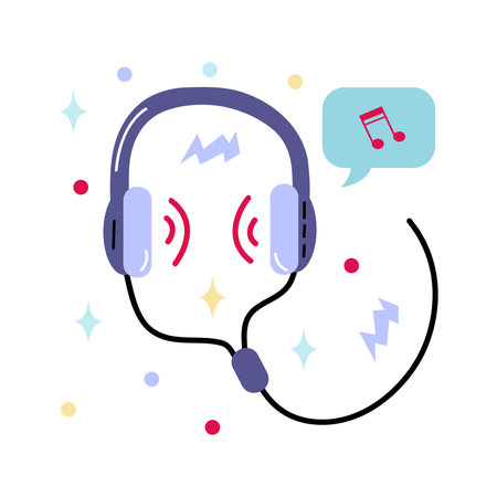 Sticker of electronic element of colorful set. This stylish illustration feature a cartoon design of headphones against a clean white background. Vector illustration.のイラスト素材