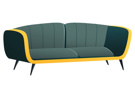 Designer furniture of colorful set. An image portray a stunning sofa, exquisitely designed with a hint of playfulness in a cartoon style against a backdrop of pure white. Vector illustration.のイラスト素材