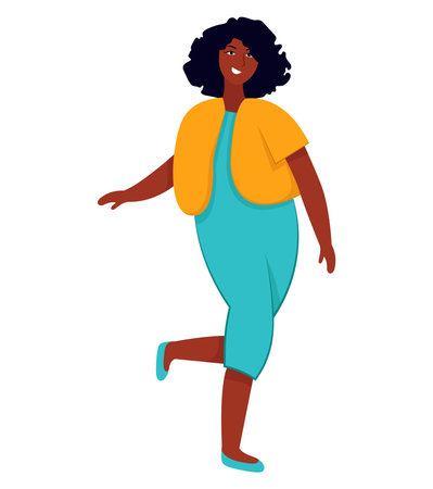Image of a sticker about loving your body. In this artwork, a beautiful woman is portrayed in a vibrant and lively cartoon design, showcasing a colorful style. Vector illustration.のイラスト素材