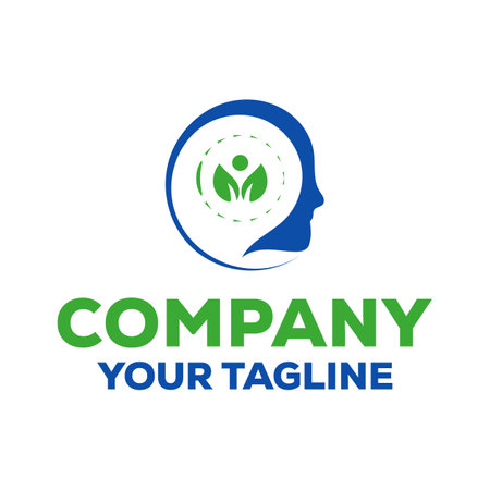 Company logo design template. Human head with leaf icon. Vector illustrationのイラスト素材
