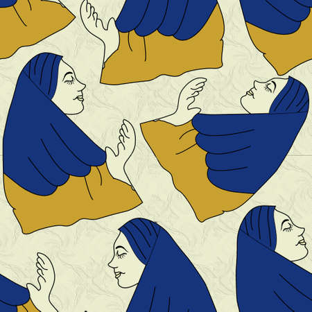namaz pose lady seamless pattern workの写真素材