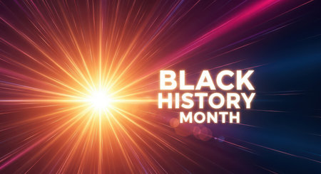 Black history month celebration with a bright, explosive sunburst and glowing light streaks, symbolizing progress and achievementの素材