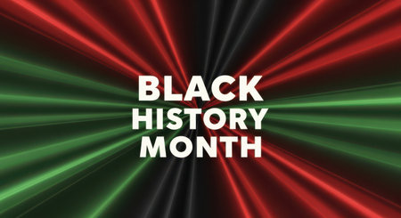 Bold white text black history month radiates outwards against a striking background of red and green light streaks, honoring the celebrationの素材