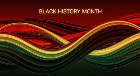 Vibrant wavy lines in red, gold, and black representing the spirit and energy of black history month, a powerful visual tributeの素材