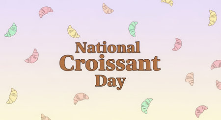 National croissant day text with colorful croissant illustrations on a soft gradient backgroundの素材