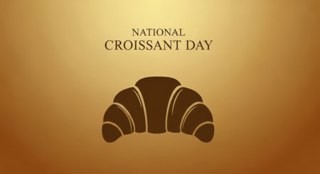 National croissant day text with a croissant illustration on a golden backgroundの素材