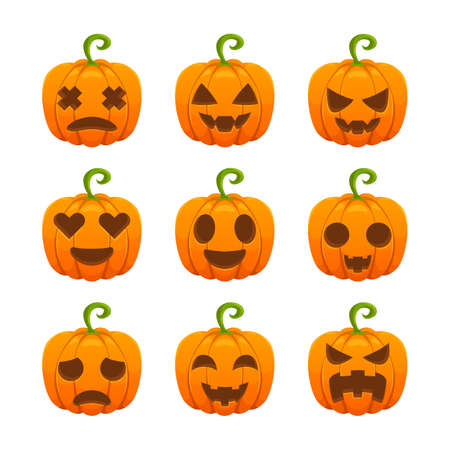 Halloween Pumpkin Character Emoticon Set Collectionのイラスト素材