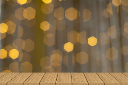 Empty table in front of Hexagon light bokeh background.の写真素材