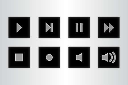 button control media black color set icons vector illustration on gray backgroundのイラスト素材