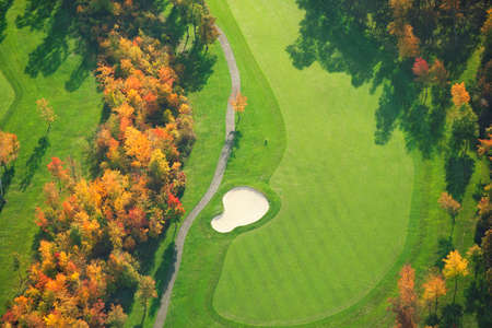 Aerial view of Minnesota golf course during autumnの写真素材