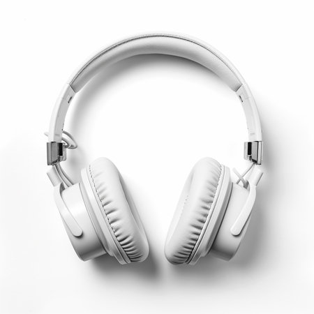 White headphones isolated on white background. Top view. Flat lay.の素材