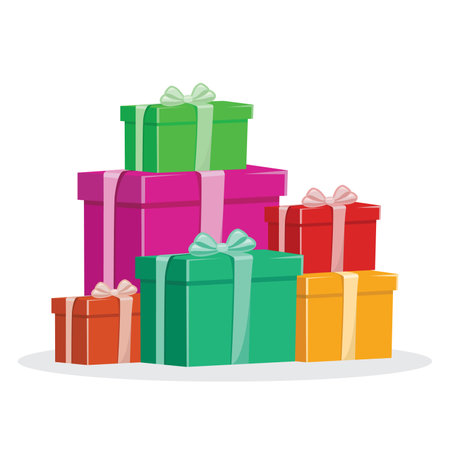 Gift boxes design, vector illustration. Colorful present boxes.のイラスト素材