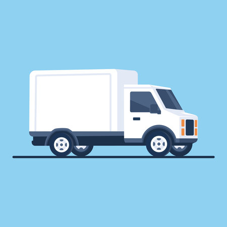 Delivery truck. Vector illustration of a white truck on a blue background.のイラスト素材