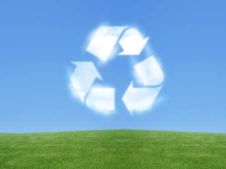 Recycle sign in the sky created from cloudsの写真素材