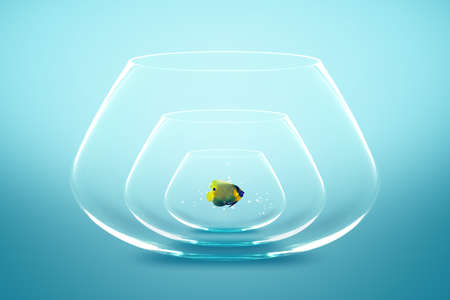 Angelfish live in small bowl, Good Concept for A growing population.の写真素材