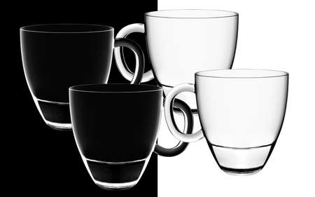 glasses in backlight on the black and white contrast background.の写真素材