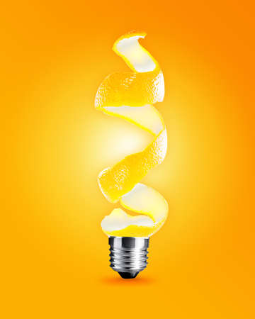 light bulb made from orange peel, light bulb conceptual Image.の写真素材