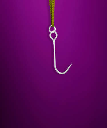 Shiny fishing hook on purple background.の写真素材