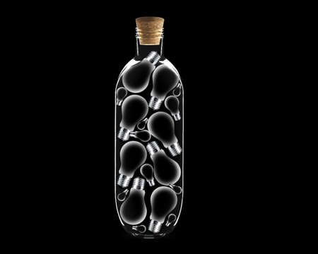 lightbulb inside Glass bottle on black background.の写真素材