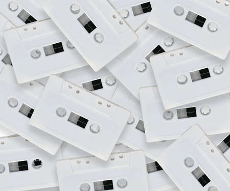 set of blank audio casettes background.の写真素材