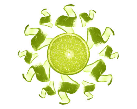 Peel and slice of lemon formed sun isolated on white background 