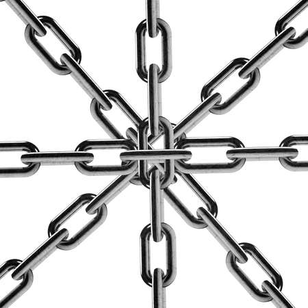 Metal chain parts isolated on white background. の写真素材