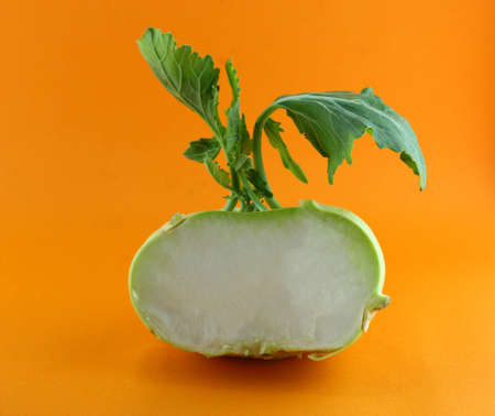 Cabbage kohlrabi on orange background の写真素材