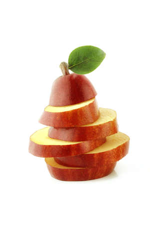 Fresh Red Pears slices on whiteの写真素材