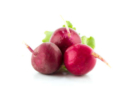 Small garden red radish on white background の写真素材