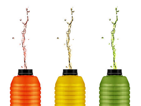 energy drinks cans,  reusable water and energy bottle on white .  の写真素材